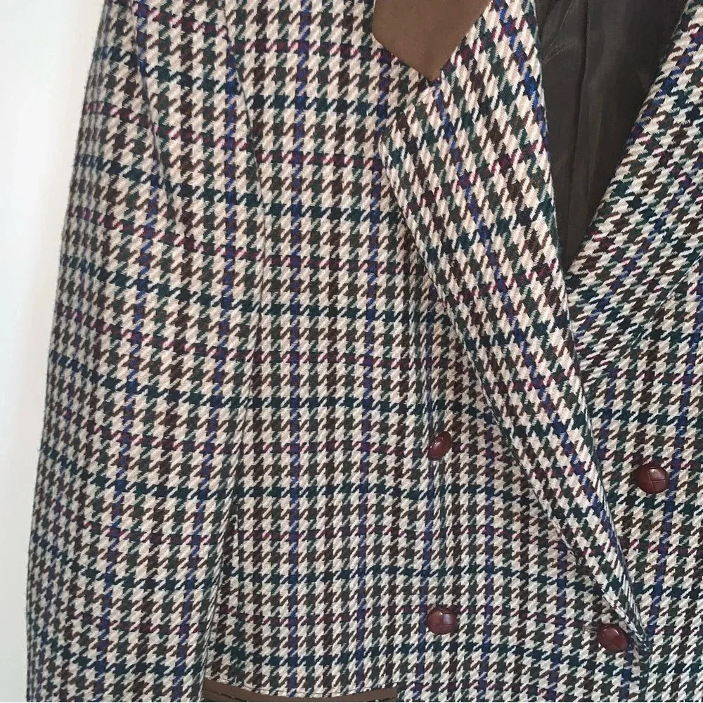 Vintage Tailored Double Breasted Herringbone Blazer Jacket Brown Tan - Picture 4 of 12